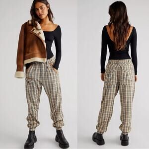 Free People Grunge 90s Plaid Cargo Jogger Back Street Pants Size Large Fall
